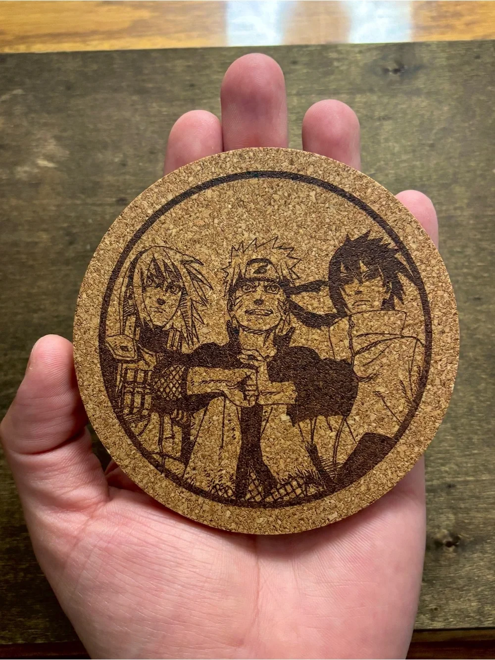 Naruto Shippuden Team 7 Laser Engraved Cork Coaster
